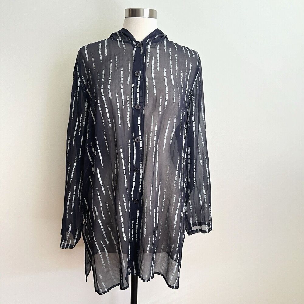 Diane Von Furstenberg Black Sheer Button-Front Blouse